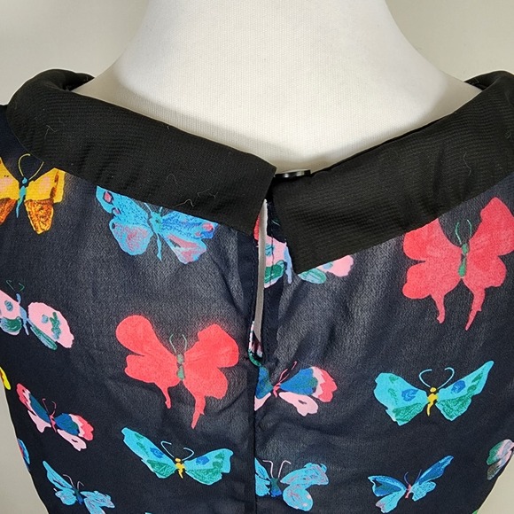 Butterfly Top Womens Large Chiffon Sheer Dainty Feminine Peter Pan Collar Blouse - Picture 6 of 14